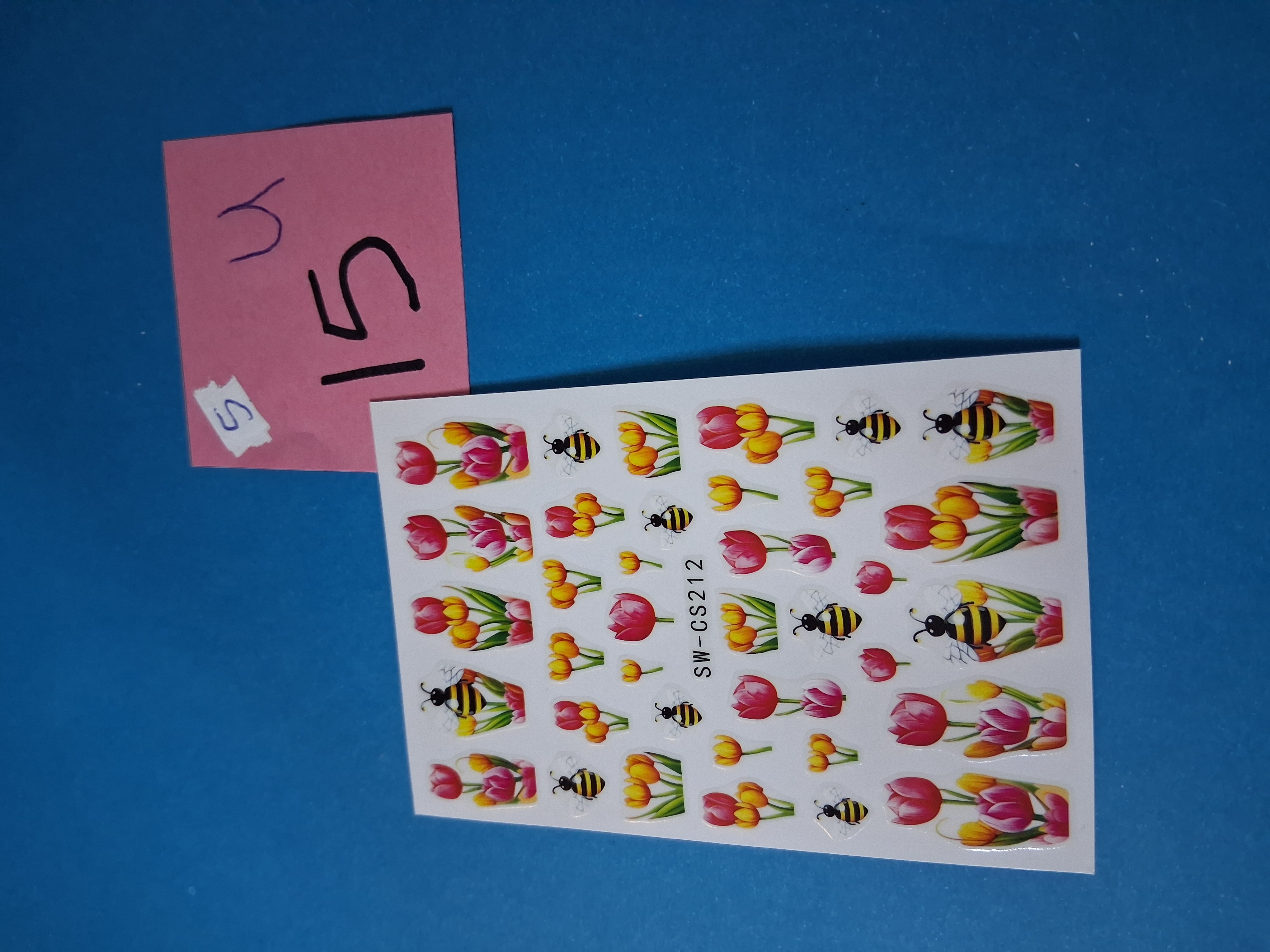 Nail Art Stickers — 15U-5 Tulips & Bees (SW-CS212, 1 sheet)